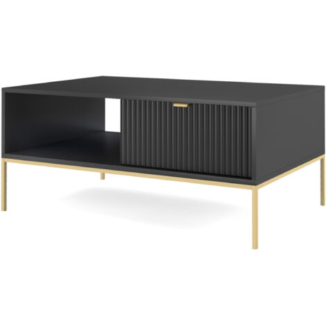 Selsey Vellore - Couchtisch Wohnzimmertisch mit Schublade, Schwarz mit goldenen Metallbeinen, 104x68 cm