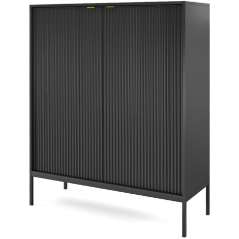 Selsey Vellore Highboard Hochkommode, Schwarz mit geriffelten Fronten, 104 cm