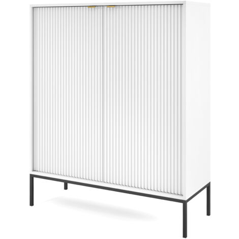 Selsey Vellore Highboard Hochkommode, Weiß mit geriffelten Fronten, 104 cm