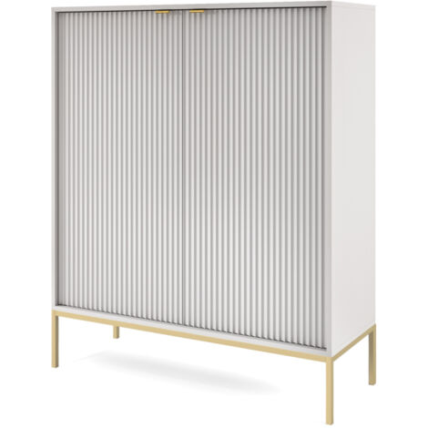 Selsey VELLORE - Hochkommode Highboard - Grau mit geriffelten Fronten und goldenen Metallbeinen
