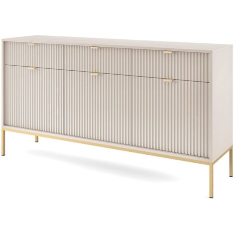 Selsey VELLORE - Sideboard 3-türig, Greige mit goldfarbenem Gestell, 154 cm