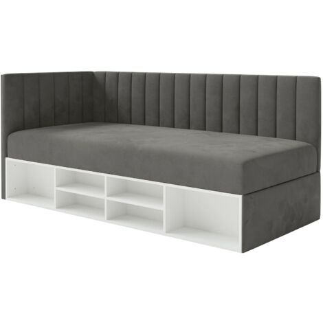 Selsey Ventrio - Jugendbett linksseitig mit Regalen, Easy-Clean-Samtbezug, dunkelgrau