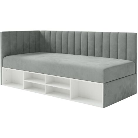 Selsey Ventrio - Jugendbett linksseitig mit Regalen, Easy-Clean-Samtbezug, grau
