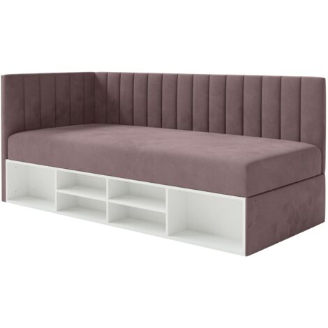 Selsey Ventrio - Jugendbett linksseitig mit Regalen, Easy-Clean-Samtbezug, violett