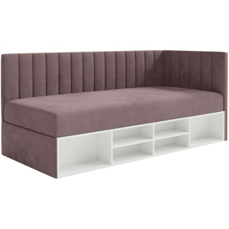 Selsey Ventrio - Jugendbett rechtsseitig mit Regalen, Easy-Clean-Samtbezug, violett