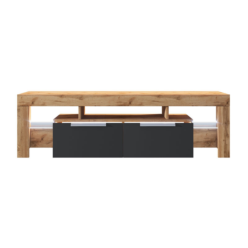 

Selsey Vergon - Mueble de TV - roble lancaster / negro brillo - con LED - 180 cm de ancho - moderno