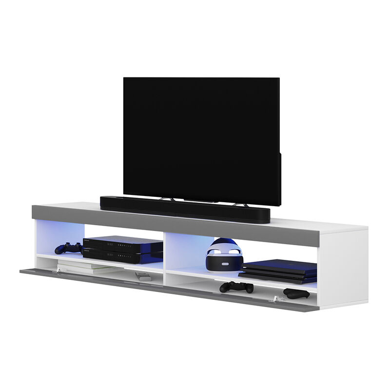 Viansola - Mobile Tv - 140 cm - bianco opaco / grigio lucido - con illuminazione led - moderno - Selsey