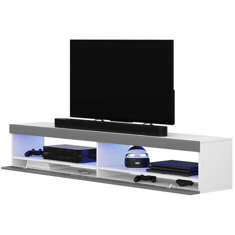 Selsey Viansola - Mobile Tv - 140 cm - bianco opaco / grigio lucido - con illuminazione LED - moderno