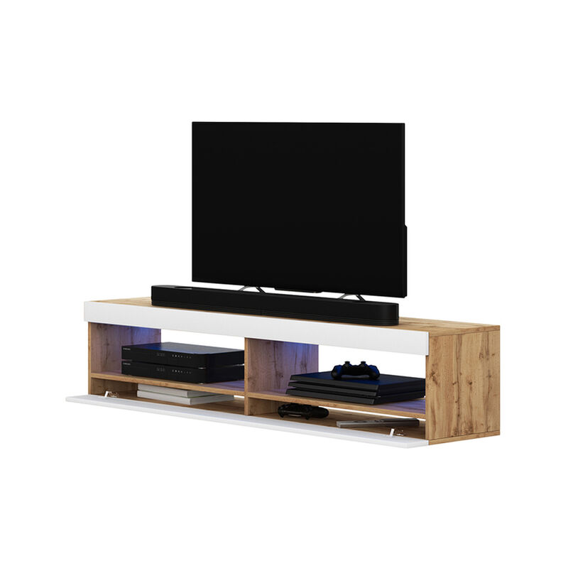 

Selsey Viansola - Mueble TV - 100 cm - roble lancaster / blanco brillo - con iluminación LED - moderno