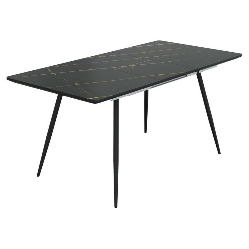Selsey - VIOLARMA - Esstisch / Esszimmertisch mit schwarzen Metallbeinen, rechteckig, ausziehbar, 120-160x80 cm (Marmoroptik Schwarz)