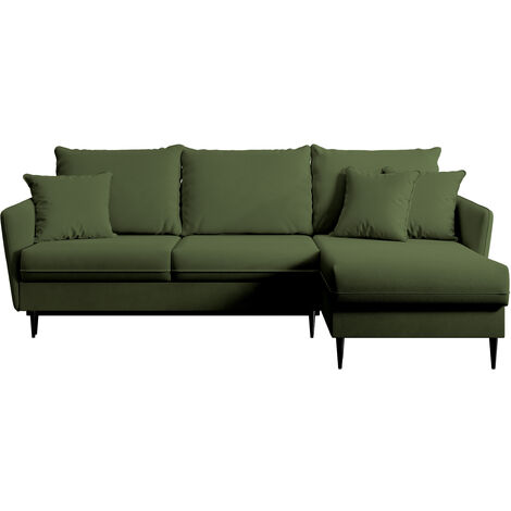 Selsey VOLIO Canapé d'angle avec fonction couchage Volio velours olive pieds hydrophobes noir