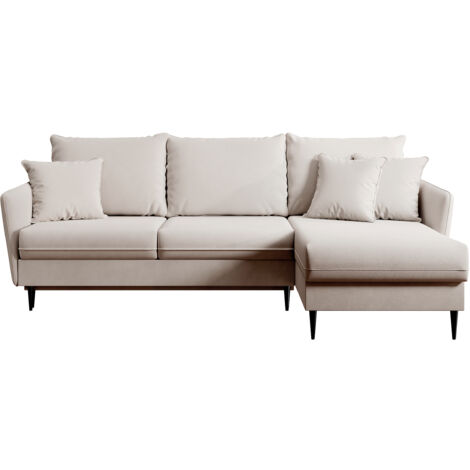 Selsey VOLIO Ecksofa mit Schlaffunktion, Veloursbezug in Beige, schwarzen Metallbeinen
