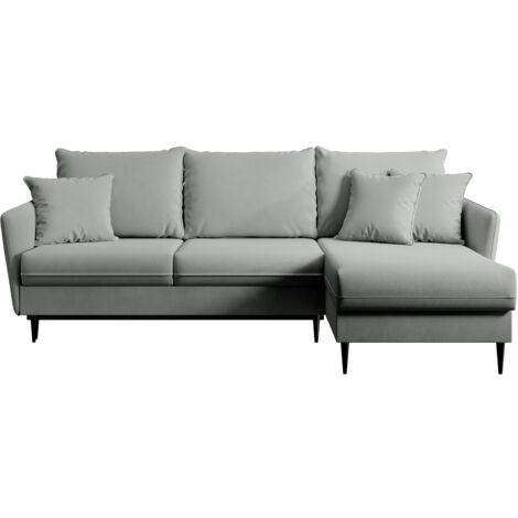 Selsey VOLIO Ecksofa mit Schlaffunktion, Veloursbezug in Grau, schwarzen Metallbeinen