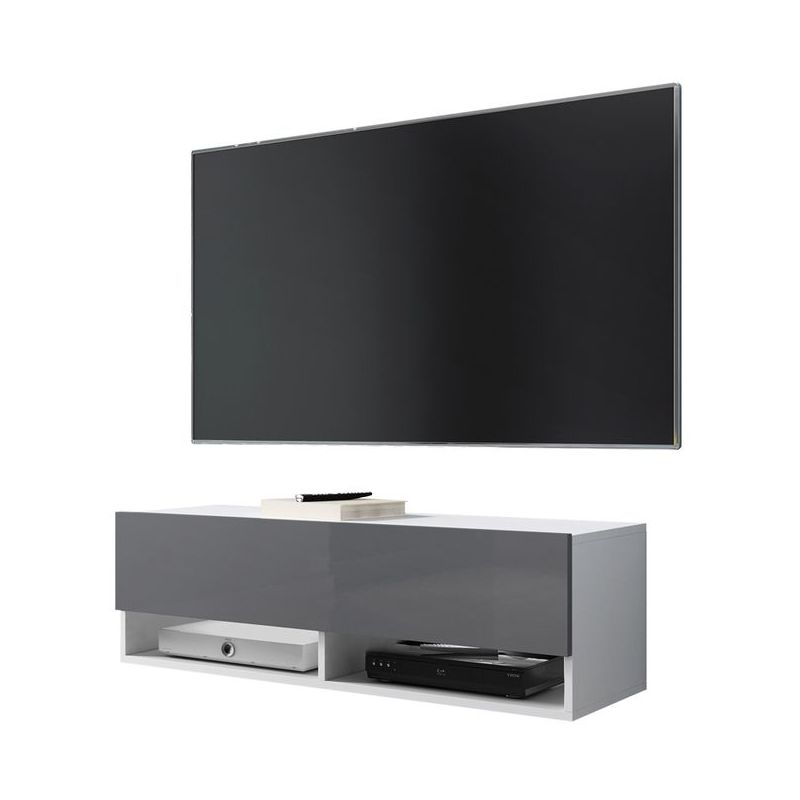Selsey - WANDER - Meuble tv / Banc tv (blanc mat / gris brillant, 100 cm, sans LED)