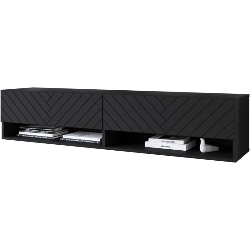 Selsey WANDER - Meuble TV - 140 cm - noir graphite/noir à chevrons - sans LED