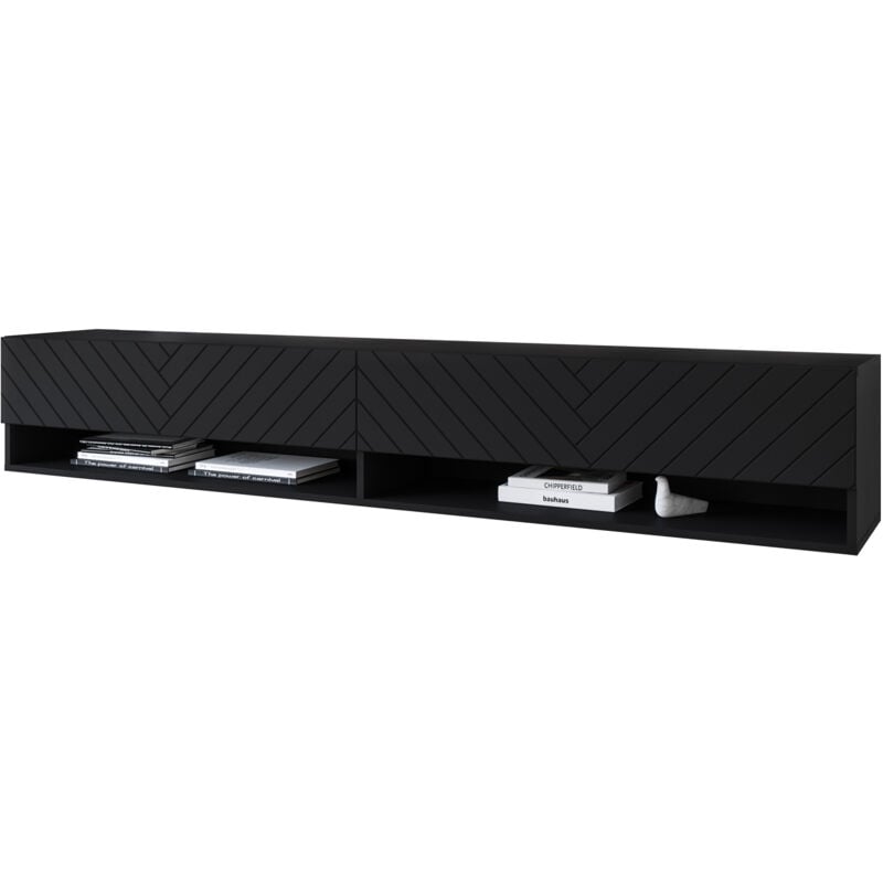 Selsey - wander - Meuble tv - 180 cm - noir graphite/noir à chevrons - sans led