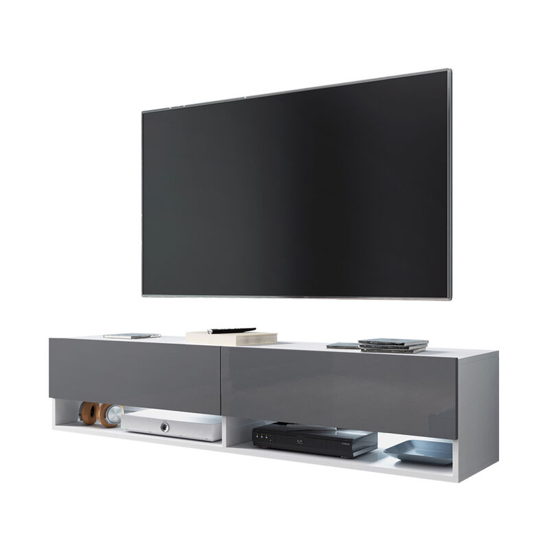 

Selsey Wander - Mueble de TV de pie / colgante - 140 cm - blanco mate / gris brillo - con iluminación LED - moderno