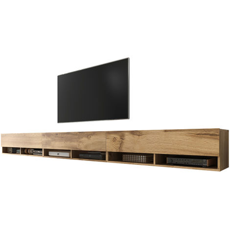 Selsey WANDER - TV-Board / Fernsehschrank für Wohnzimmer hängend/stehend, 300 (3 x 100) cm breit (Holzoptik Wotan Eiche, ohne LED)