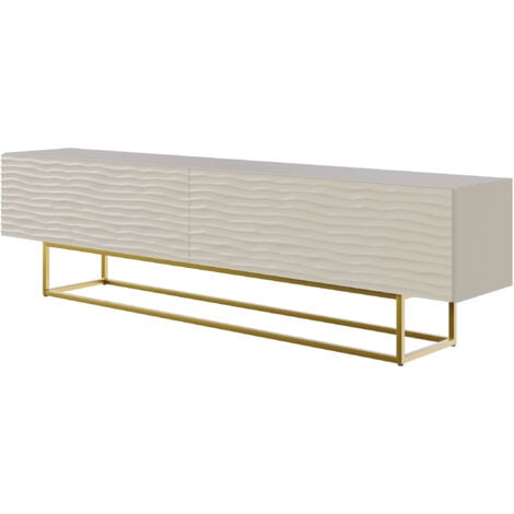 Selsey Wavio - TV-Lowboard Graubeige mit goldenem Metallgestell, 175 cm