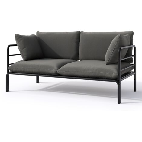 Selsey Worcully - Garten-Sofa 2-Sitzer, wasserabweisend, beige/schwarzes Gestell