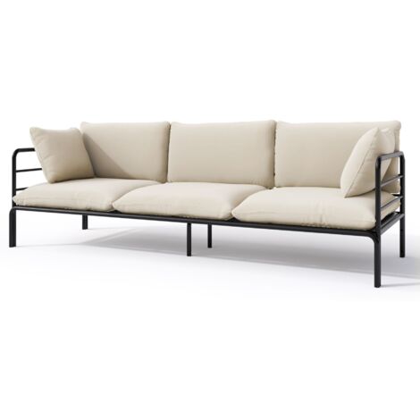 Selsey Worcully - Garten-Sofa 3-Sitzer, wasserabweisend, beige/schwarzes Gestell