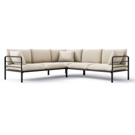 Selsey Worcully - Gartenecksofa mit wasserfestem Bezug, Beige / schwarzes Gestell