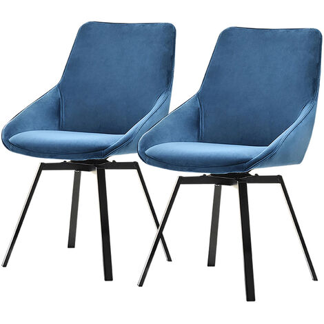 main image of "Selsey Yanii - Minimalist Set of 2 Upholstered Chairs / Blue with Black Base"