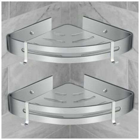 Seltenes Eckduschregal, Badezimmerregal ohne Bohren, Duschkorb, wandmontiertes Duschregal aus Aluminium, zweiteilige Aufbewahrungsbox, silber (2 Stück)