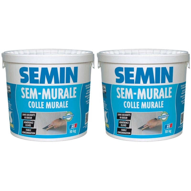 Semin - Sem-Murale, Colle pour Toiles de Verre et Revêtements Muraux Légers Prêt à l'Emploi, Seau de 10 kg (Lot de 2)