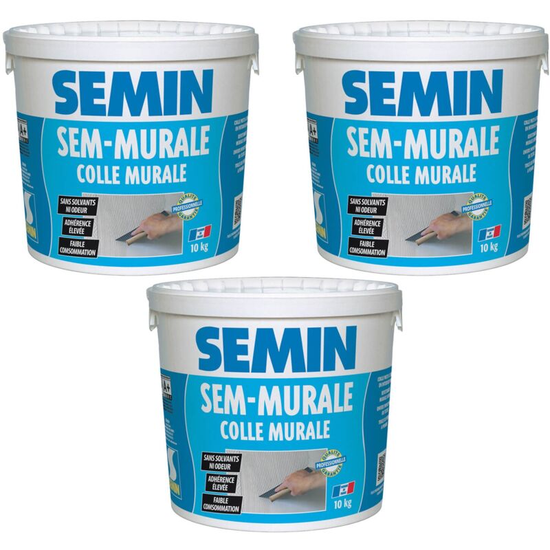 Semin - Sem-Murale, Colle pour Toiles de Verre et Revêtements Muraux Légers Prêt à l'Emploi, Seau de 10 kg (Lot de 3)