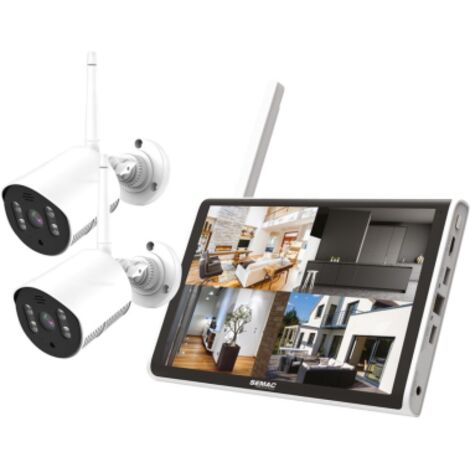 Semac – Kit de vidéosurveillance 2 caméras Full HD 1080P – Écran 12 pouces – Portée 200m – Détection de mouvement – Connexion sans fil