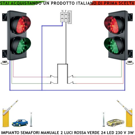 Semaforo Controllo Parcheggio Funzione Manuale 2 Semafori 24 Led Rossi 24 Led Verdi 230 V 50 Hz 3 W Frontalino Vetro Luce Puntiforme Ø 124 mm IP65 Orientabile 180 Gradi Controllo Autolavaggi Pesatura