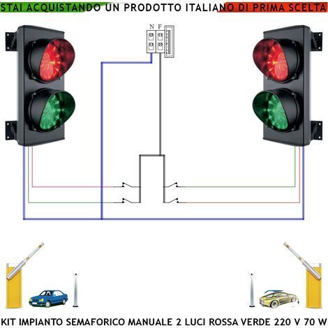 Semaforo Luce Rossa e Verde Funzione Manuale 2 Semafori 24 Led Rossi 24 Led Verdi 230 V 50 Hz 3 W Frontalino Vetro Luce Puntiforme Ø 124 mm IP65 Orientabile 180° Controllo Parcheggio Garage Condominio