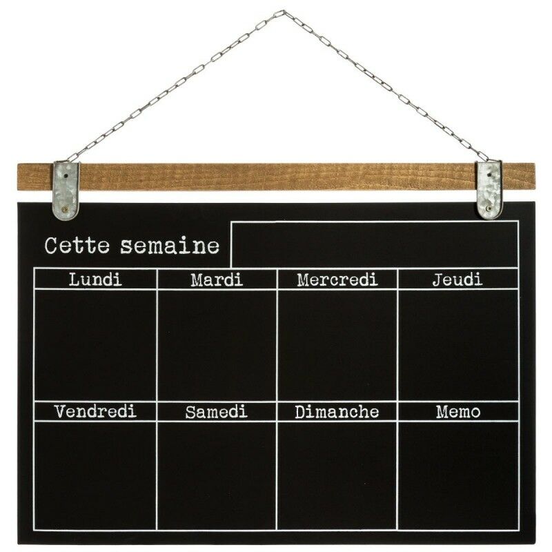 Semainier ardoise en pin et fer coloris noir - Longueur 68 x Profondeur 2 x Hauteur 49,50 cm Pegane