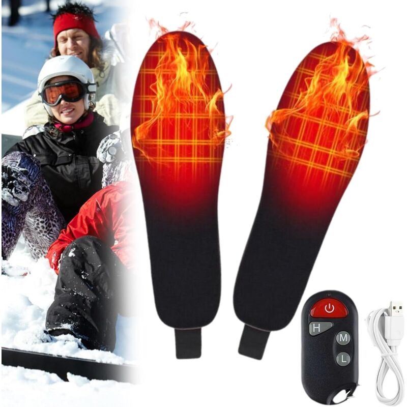 Semelles chauffantes électriques rechargeables – 3 niveaux de chaleur – Lavables et respirantes – Durée d'utilisation 4 à 10 heures