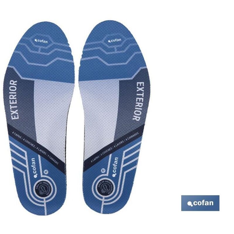 Semelles de protection pour marches en supination (marches extérieures) Taille 37 en mousse bleue et polyuréthane