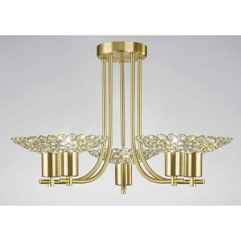 Semi Ceiling Light Ellen 5 Bulbs satin brass / crystal