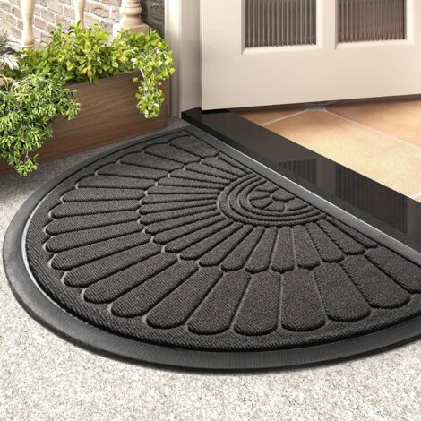 Semi-circular entrance mat, suitable for indoor and outdoor use, non-slip, dirt-absorbing, grey, 60 x 90 cm