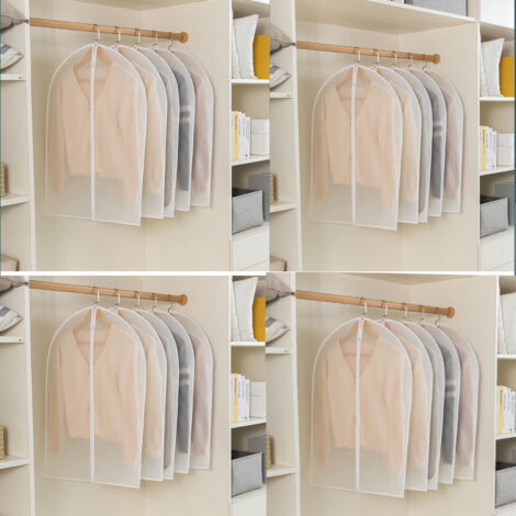 Semi-Transparent Hanging Clothes Cover with Zip, Dustproof, Waterproof, Moth and Humidity Proof, 16 Garment Bags, 60x120cm