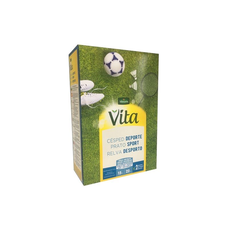 

Semillas de Césped DEPORTE VITA con 100% Ray-Grass Inglés de 3 variedades, Fácil Mantenimiento - Caja 1 kg