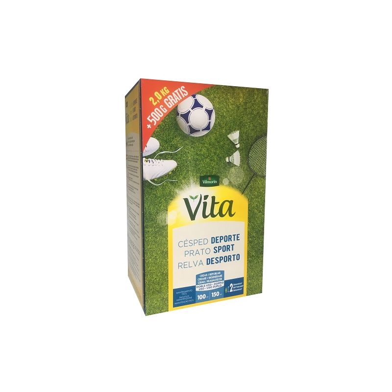 

Semillas de Césped DEPORTE VITA con 100% Ray-Grass Inglés de 3 variedades, Fácil Mantenimiento - Caja 2,5 kg