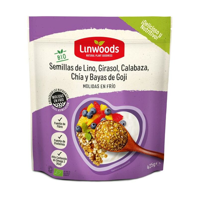 

Semillas de Lino con Goji, girasol, sésamo y calabaza molidas Linwoods 425 g