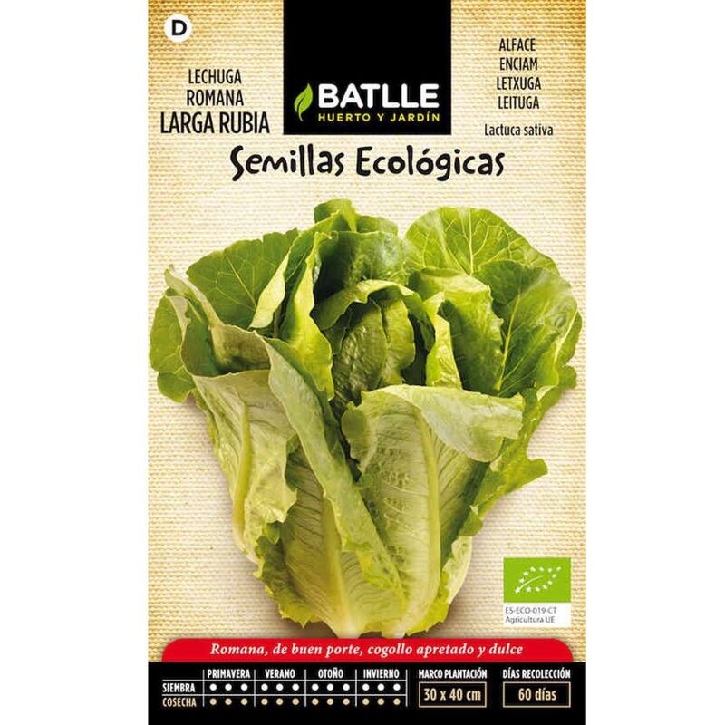 

Plantawa Semillas ecológicas de Lechuga Romana Larga Rubia 0.5 gr para Siembra Anual Hortaliza para Cultivar - Battle