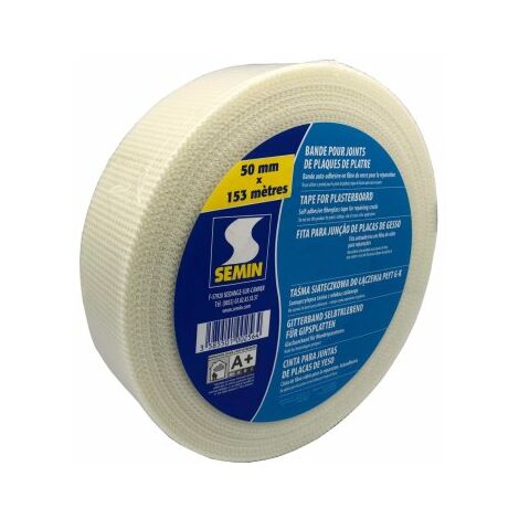 Semin – Bande grillagée adhésive 50 mm x 153 ml – Pour joints plaques de plâtre – Application facile sans première passe d'enduit – Résultat esthétique optimal