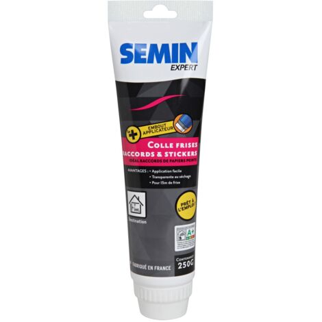 Semin – Colle pour stickers et frises – Tube de 250 g – Adhérence renforcée sur tous revêtements – Application facile et sans tâches