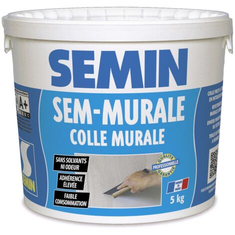 Semin – Colle pour toiles de verre et revêtements muraux légers – Prête à l'emploi – Seau 5 kg – Utilisation intérieure sur murs et plafonds