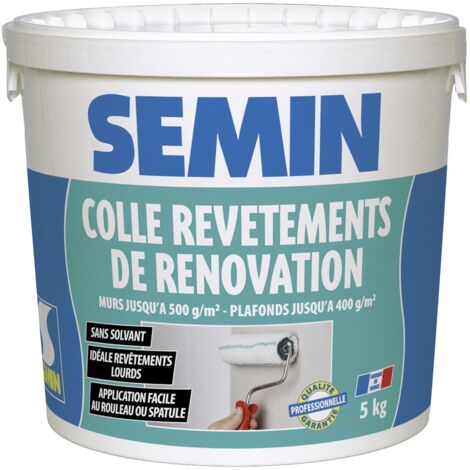 Semin – Colle revêtements muraux souples en pâte – Prête à l'emploi – Seau de 5 kg – Application facile au rouleau ou spatule
