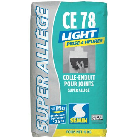 Semin – Enduit de lissage allégé 15 kg – Temps de prise 4 heures – Pour plaques de plâtre – COV A+ – Sac de 15 kg
