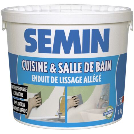 Semin – Enduit de lissage spécial pièces humides – Seau de 1 kg – Préparation parfaite pour murs et plafonds – Application facile et rapide