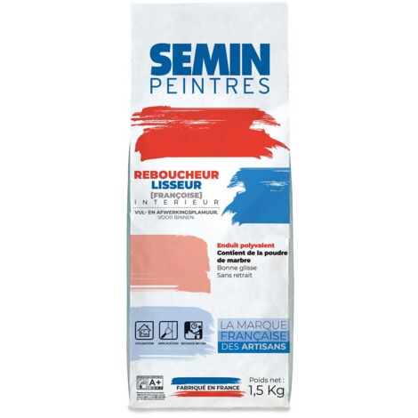 Semin – Enduit de rebouchage en poudre 1,5 kg – Séchage rapide pour intérieur – Pour reboucher fissures et trous – Application au couteau à enduire